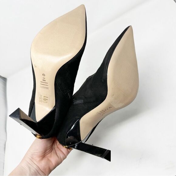 SCHUTZ Black Sock Pointed Toe Cheetah Animal Print Boots Size 10 - Picture 9 of 10